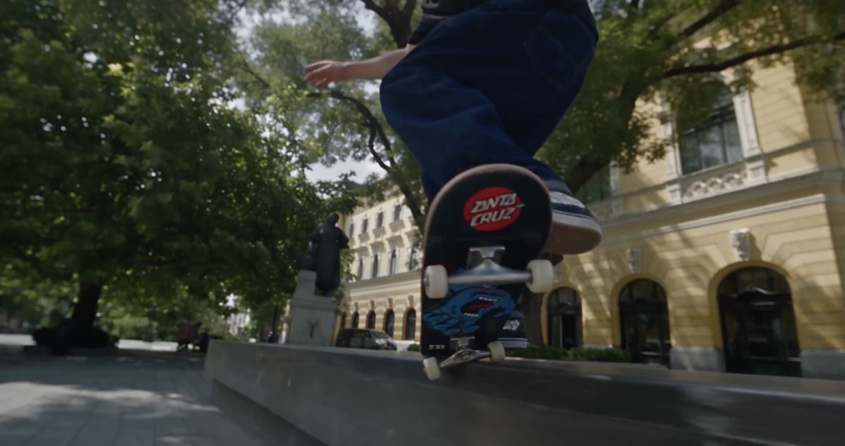 AI reconstruction: a skater grinding a ledge in the same square