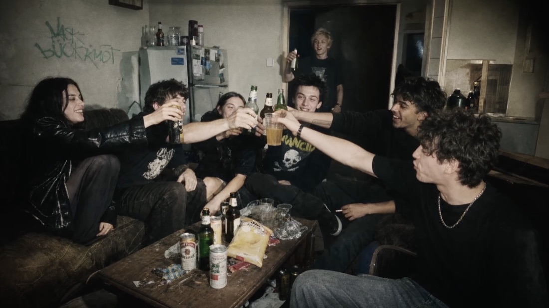 Friends toasting at a house party